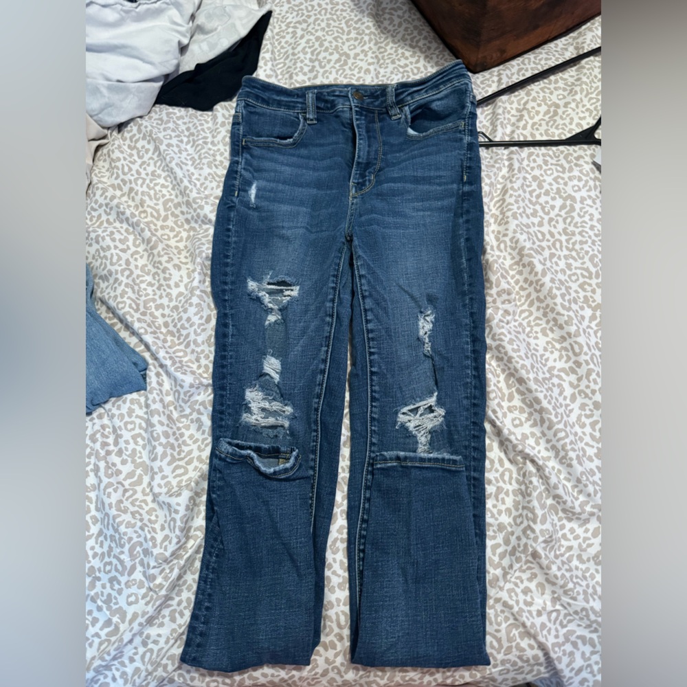 American Eagle Outfitters Dark Blue Distressed Skinny Jeans